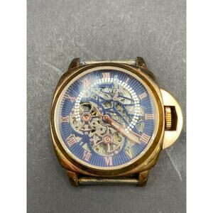 Rocawear RM7641 Automatic Skeleton Mens Quartz Watch Gold Tone Blue Dial Works